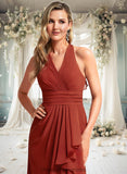 Shea A-line V-Neck Floor-Length Chiffon Bridesmaid Dress With Ruffle STIP0025754