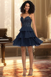 Willow A-line Sweetheart Short/Mini Chiffon Lace Homecoming Dress With Beading Sequins STIP0020576