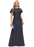 Millicent A-line Scoop Floor-Length Lace Tulle Evening Dress With Sequins STIP0020845