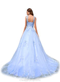 Karley Ball-Gown/Princess Sweetheart Court Train Lace Tulle Prom Dresses STIP0020979