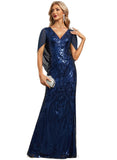 Audrina Trumpet/Mermaid V-Neck Floor-Length Chiffon Lace Sequin Evening Dress STIP0020877