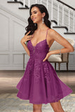 Martha A-line V-Neck Short/Mini Lace Tulle Homecoming Dress With Sequins STIP0020500