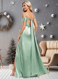 Adrienne A-line Cowl Cold Shoulder Floor-Length Stretch Satin Bridesmaid Dress With Bow Ruffle STIP0025807