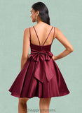 Quinn Ball-Gown/Princess V-Neck Short Satin Homecoming Dress With Bow STIP0025662