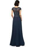 Roberta A-line Scoop Illusion Floor-Length Chiffon Lace Evening Dress With Sequins STIP0020857