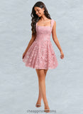 Kiersten A-line Square Mini Lace Homecoming Dress With Bow Sequins STIP0025647