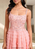 Laura Ball-Gown/Princess Scoop Short Tulle Lace Homecoming Dress With Ruffle STIP0025676