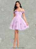 Regan Ball-Gown/Princess Off the Shoulder Short Tulle Homecoming Dress With Pleated Flower STIP0025668