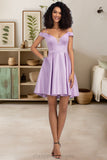 Jaliyah A-line Off the Shoulder Short/Mini Satin Homecoming Dress With Bow STIP0020568