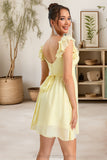 Briana A-line V-Neck Short/Mini Chiffon Homecoming Dress With Ruffle STIP0020474