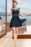 Stella A-line Scoop Short/Mini Chiffon Homecoming Dress With Beading Sequins STIP0020586