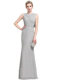 Nan Sheath/Column Scoop Floor-Length Chiffon Lace Evening Dress With Beading Pleated Sequins STIP0020971