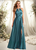 Addisyn A-line Halter Floor-Length Stretch Satin Bridesmaid Dress STIP0025731