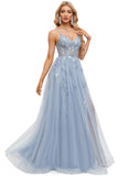 Alyvia A-line V-Neck Floor-Length Tulle Prom Dresses STIP0020869