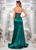 Glenda Trumpet/Mermaid Straight Sweep Train Stretch Satin Prom Dresses With Pleated STIP0025849