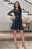 Savannah A-line Scoop Short/Mini Lace Satin Homecoming Dress STIP0020494