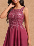 Eve A-line Scoop Short Chiffon Homecoming Dress With Sequins Appliques Lace STIP0025681