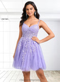 Miah A-line V-Neck Short Tulle Lace Homecoming Dress STIP0025640