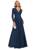 Nell A-line V-Neck Floor-Length Chiffon Evening Dress STIP0020870