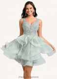 Rosemary Ball-Gown/Princess V-Neck Short Tulle Lace Homecoming Dress STIP0025671