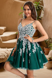 Riley A-line V-Neck Short/Mini Lace Tulle Homecoming Dress STIP0020468