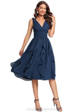 Eleanor A-line V-Neck Knee-Length Chiffon Cocktail Dress With Cascading Ruffles STIP0020799