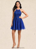 Aaliyah A-line Scoop Short Tulle Lace Homecoming Dress With Sequins STIP0025688