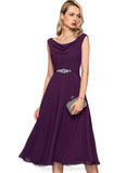 Winnie A-line Cowl Knee-Length Chiffon Cocktail Dress With Beading Sequins STIP0020967