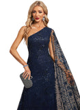 Londyn Trumpet/Mermaid One Shoulder Floor-Length Lace Sequin Evening Dress STIP0020898