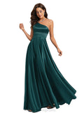 Skylar A-line One Shoulder Floor-Length Satin Prom Dresses With Rhinestone STIP0020905