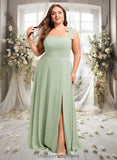 Nylah A-line Square Floor-Length Chiffon Prom Dresses With Bow STIP0025876