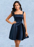 Kaylen A-line Straight Short Satin Homecoming Dress With Bow STIP0025639