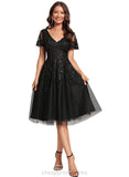 Ariana A-line V-Neck Knee-Length Lace Tulle Cocktail Dress With Sequins STIP0020878