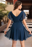 Melissa A-line V-Neck Short/Mini Chiffon Homecoming Dress STIP0020464