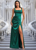 Daniela A-line Square Floor-Length Stretch Satin Bridesmaid Dress STIP0025742