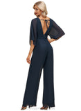 Bria Jumpsuit/Pantsuit V-Neck Floor-Length Chiffon Evening Dress With Pleated STIP0020787