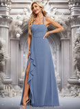 Zaria A-line Halter Floor-Length Chiffon Bridesmaid Dress STIP0025799