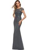 Kennedy Sheath/Column Scoop Illusion Floor-Length Chiffon Lace Evening Dress With Sequins STIP0020964