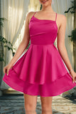 Jamya A-line Asymmetrical Short/Mini Silky Satin Homecoming Dress STIP0020481