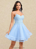 Alisson A-line V-Neck Short Lace Tulle Homecoming Dress With Rhinestone Sequins STIP0025658