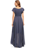 Jayleen A-line V-Neck Asymmetrical Chiffon Lace Evening Dress With Pleated STIP0020902