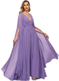 Joy A-line V-Neck Floor-Length Chiffon Evening Dress With Pleated STIP0020896