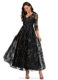 Fernanda A-line V-Neck Ankle-Length Lace Sequin Cocktail Dress STIP0020829