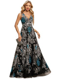 Jacqueline A-line V-Neck Floor-Length Lace Evening Dress STIP0020823