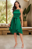 Marisol A-line Square Knee-Length Satin Homecoming Dress With Bow Ruffle STIP0020520