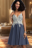 Aurora A-line V-Neck Short/Mini Chiffon Homecoming Dress With Beading Sequins STIP0020564