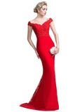 Fatima Trumpet/Mermaid Off the Shoulder Sweep Train Chiffon Lace Evening Dress With Beading Sequins STIP0020928