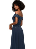 Hadley Sheath/Column Off the Shoulder Floor-Length Chiffon Lace Evening Dress With Sequins STIP0020812