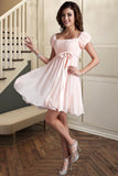 Charlize A-line Square Short/Mini Chiffon Satin Homecoming Dress With Beading Bow Ruffle STIP0020597