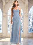 Tiara A-line V-Neck Floor-Length Chiffon Bridesmaid Dress STIP0025726